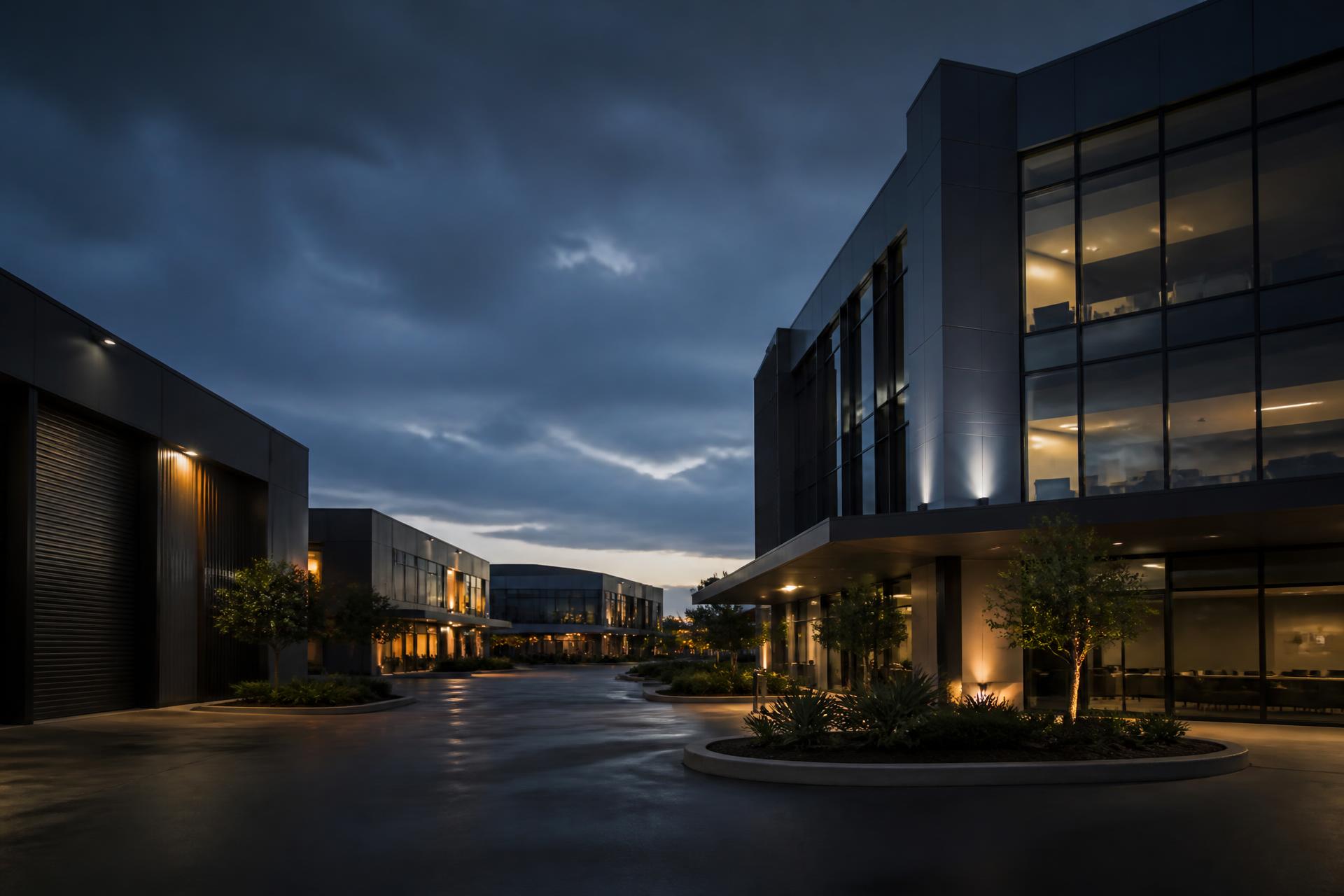 Modern Australian commercial property precinct at dusk